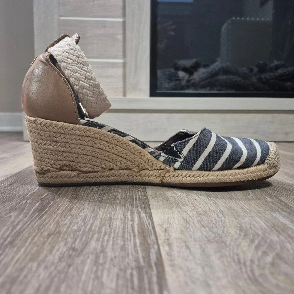 Women's Sperry Espadrille Wedge Sandals Blue/White‎ Striped Sz 8